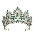 Lussuosa corona da sposa in strass verde smeraldo con base in lega dorata - Oro con strass verde