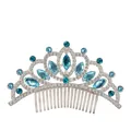 Girl princess hair crown comb with blue rhinestones and sparkling silver alloy finish - Silver + Lake Blue