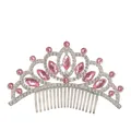 Sparkling silver crown hair comb with pink crystals and rhinestones for girl parties - Silver + Pink