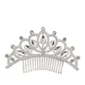 Detail of silver alloy crown hair comb with sparkling crystals and rhinestones - Silver & White