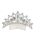 Detailed macro view of silver tiara hair comb with AB rhinestones and colorful crystals - Silver + AB Color