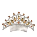 Macro detail of silver alloy crown comb with amber rhinestones for girls - Silver + Champagne