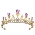 Corona dorata per bambina con cristalli viola a goccia e piccoli strass brillanti - Oro + Viola