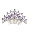Detailed macro view of purple rhinestones and silver alloy hair comb crown for girls - Silver + Purple