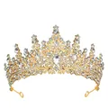 Luxurious gold crystal bridal crown with sparkling rhinestones for weddings and pageants - Gold+White