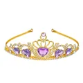Tiara da principessa dorata con cristalli viola a cuore e strass scintillanti - Oro + Viola
