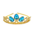 Cerchietto a corona dorata per bambine con strass azzurri e piccoli cristalli bianchi - Oro + Blu Lago