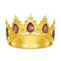 Corona barocca dorata con grandi cristalli rossi a goccia e piccoli strass bianchi - Oro + Strass Rosso