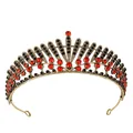 Tiara de novia vintage con cristales rojos y negros sobre corona de bronce - Hg-203 Oro Antiguo + Diamante Negro + Diamante Rojo