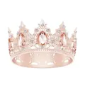 Tiara barocca oro rosa con cristalli rosa a goccia e scintillanti pietre zirconi - Oro Rosa + Strass Pesca