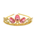 Golden tiara headband for girls with pink teardrop rhinestones and clear crystals - Gold + Pink