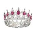 Silver crown tiara with luxury pink teardrop gems and rhinestones for bridal weddings - Silver and Rose Red