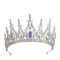 Corona di perle argento con gemme colorate AB e strass per feste di compleanno - Argento e Aurora Boreale