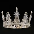 Silver bridal crown with Eiffel Tower motif, sparkling rhinestones and white pearls - Silver & White