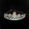 Silver girl's tiara with sparkling rhinestones and iridescent AB pear-shaped gems - Silver+AB