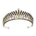 Vintage gold bridal crown with black and clear rhinestones for weddings and parties - Hg-203 Antique Gold + Black Diamond + White Diamond
