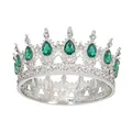 Baroque silver crown with teardrop emerald gemstones and white rhinestones - Silver & Green