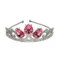 Silver girl crown headband featuring three large pink teardrop crystals and white rhinestones - Silver + Pink