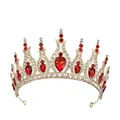 Elegante corona dorata con gemme rosse e strass per torte di compleanno - Oro e Rosso