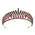 Vintage gold crown headband featuring pink and black rhinestones for bridal parties - Antique Gold + Black & Rose Red