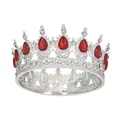 Baroque silver bridal crown with large red teardrop gemstones and white crystals - Silver & Red