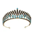 Vintage bronze bridal crown with light blue and black rhinestones for weddings - Antique Gold + Black & Aqua Blue
