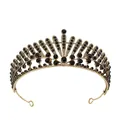 Vintage bridal crown tiara in antique gold finish with elegant black rhinestones - Hg-203 Antique Gold + All Black Diamond