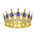 Corona barocca dorata con cristalli blu a goccia e strass scintillanti - Oro + Goccia Blu Reale