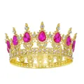 Corona barocca dorata con cristalli bianchi e grandi gemme a goccia rosa acceso - Oro + Goccia Rosa Rubino