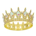 Corona barocca dorata con strass colorati AB e cristalli per spose e regine - Oro + Goccia AB