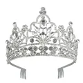 Elegante tiara da sposa argentata con cristalli scintillanti e pettini laterali - Argento/Bianco
