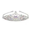 Silver bridal tiara for children with iridescent AB crystals and heart-shaped rhinestone - Silver + AB Rainbow Rhinestone