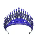Baroque black tiara featuring deep blue marquise crystals for bridal or pageant looks - Black + Royal Blue