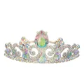 Silver crown for girls featuring iridescent AB crystals and a teardrop-shaped centerpiece - Silver and AB