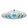 Silver bridal crown with white rhinestones and a central blue heart crystal - Silver with Lake Blue
