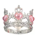 Silver alloy mini crown with pink heart pearls and crystal rhinestones for parties - Silver Base Pink Heart