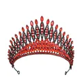 Baroque bridal tiara with red crystals and black alloy frame for pageant birthday parties - Black + Red