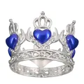 Silver alloy crown with sparkling blue heart gemstones and delicate white rhinestones - Silver Base Royal Blue Heart