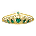 Golden bridal crown with heart-shaped green crystal and sparkling white rhinestones - Gold + Green