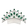 Silver crown hair comb for girls featuring dark green gems and sparkling rhinestones - Silver & Green