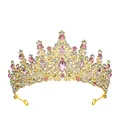Luxury gold bridal crown with pink rhinestones and white crystals for pageant events - Gold + Pink