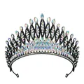 Gothic black metal bridal crown with iridescent AB crystals for pageant and parties - Black And AB Iridescent