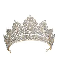 Lussuosa tiara nuziale dorata con strass a goccia e design a forma di ali simmetriche - Oro + Strass Bianco