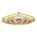 Golden bridal crown with purple heart stones and clear rhinestones for weddings - Gold + Purple