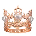 Elegant rose gold alloy crown ring featuring heart-shaped pearls and sparkling rhinestones - Rose Gold Base White Heart