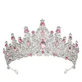 Elegant silver tiara with pink teardrop crystals and sparkling rhinestones for women - Silver + Pink