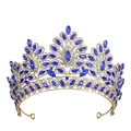 Corona da sposa barocca dorata con pietre blu reale e piccoli strass bianchi - Oro + Strass Blu