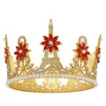 Gold Eiffel Tower bridal crown with red crystals and pearls for wedding hair accessory - Gold+Red