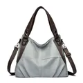 Grand sac à main minimaliste bleu clair en cuir avec poignées marron et bandoulière - Bleu