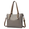Grand sac cabas gris avec anses marron et bandoulière amovible pour femme - Gris clair